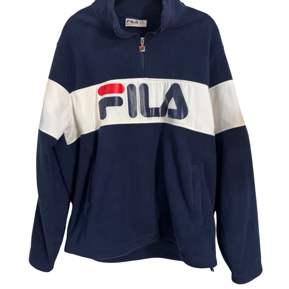 Fila 1/4 Zip Soft Fleece Sweatshirt Colorblock w Logo Sweatshirt in XL. EUC